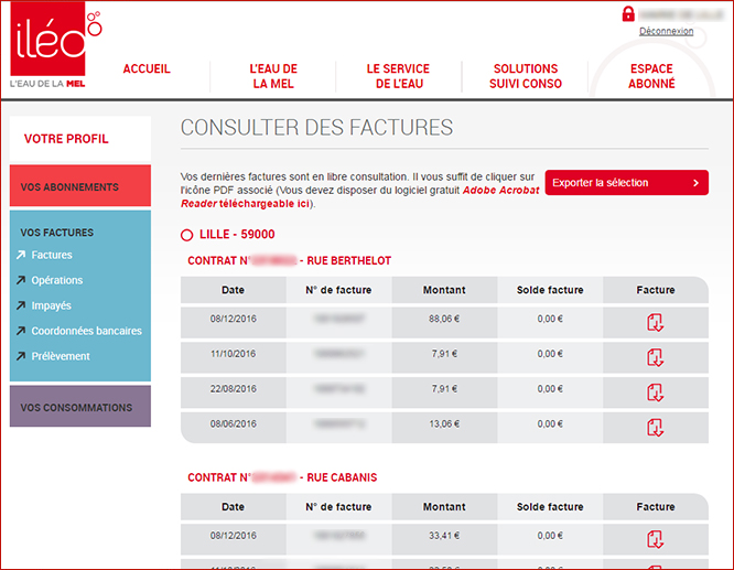 écran vos factures